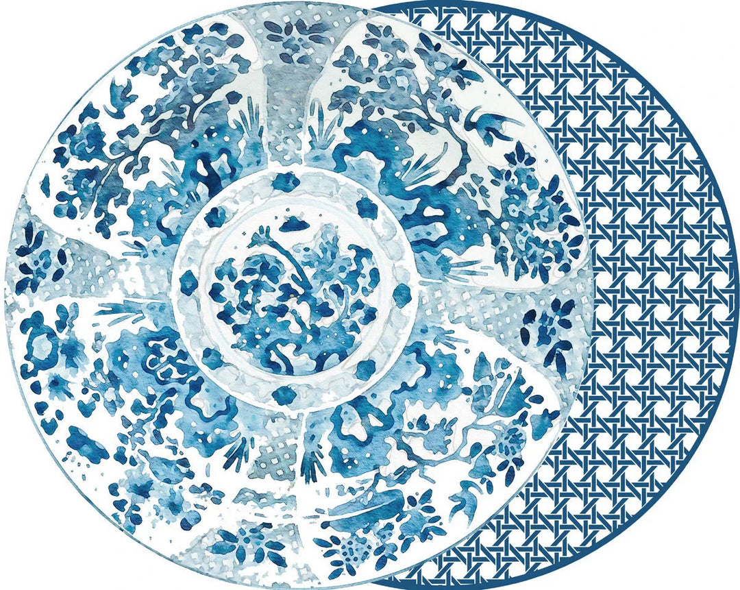 Round Two Sided Canton Cane Placemats - Blue - Set of 4 Placemats Holly Stuart 