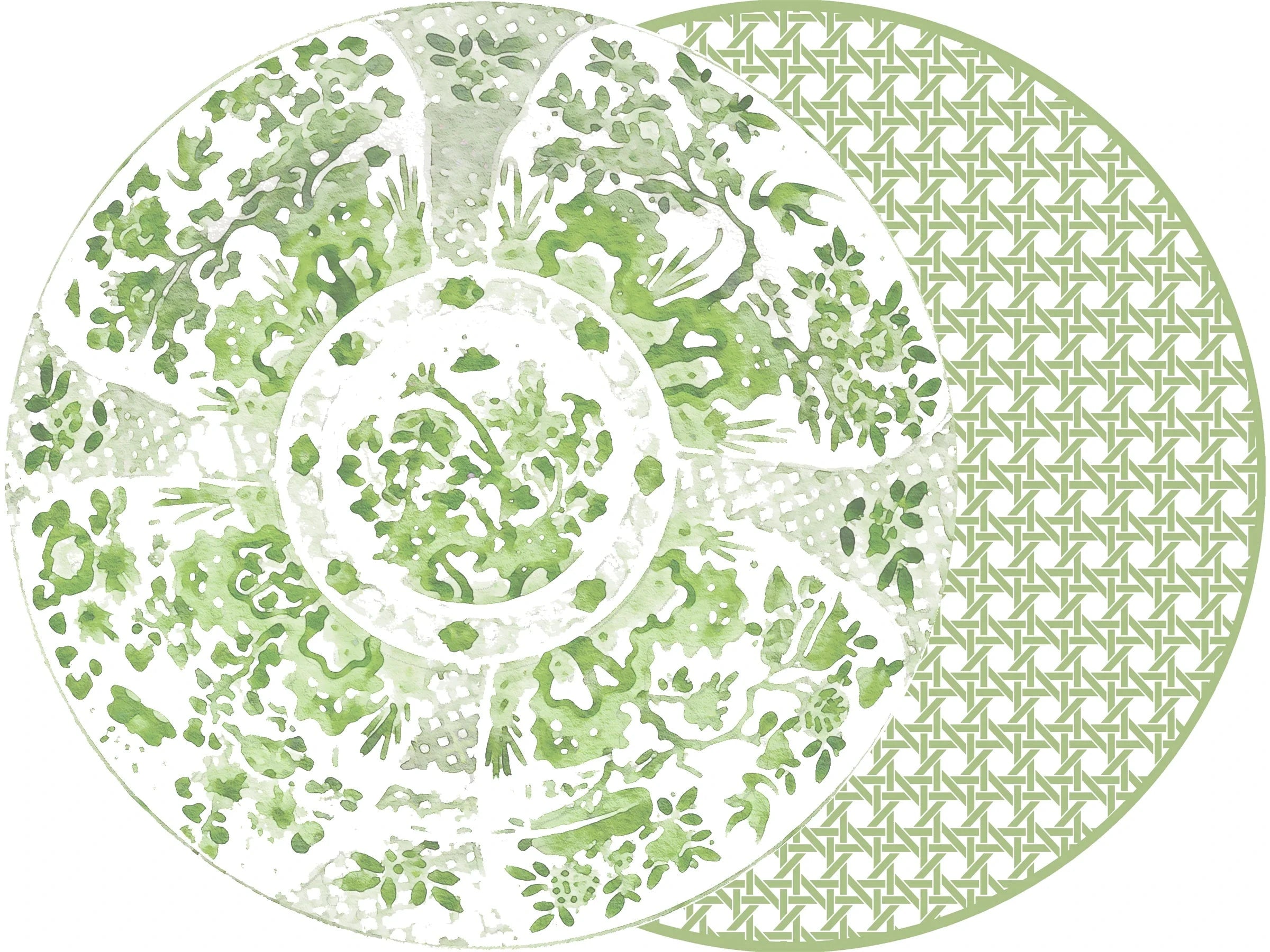 Round Two Sided Canton Cane Placemats - Green - Set of 4
