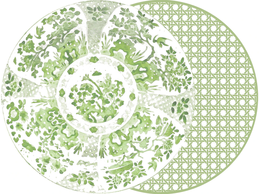 Round Two Sided Canton Cane Placemats - Green - Set of 4 Placemats Holly Stuart 