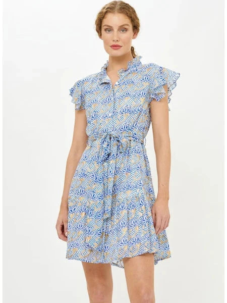Ruffle Collar Button Mini - Florence Blue Womens Dress Oliphant 