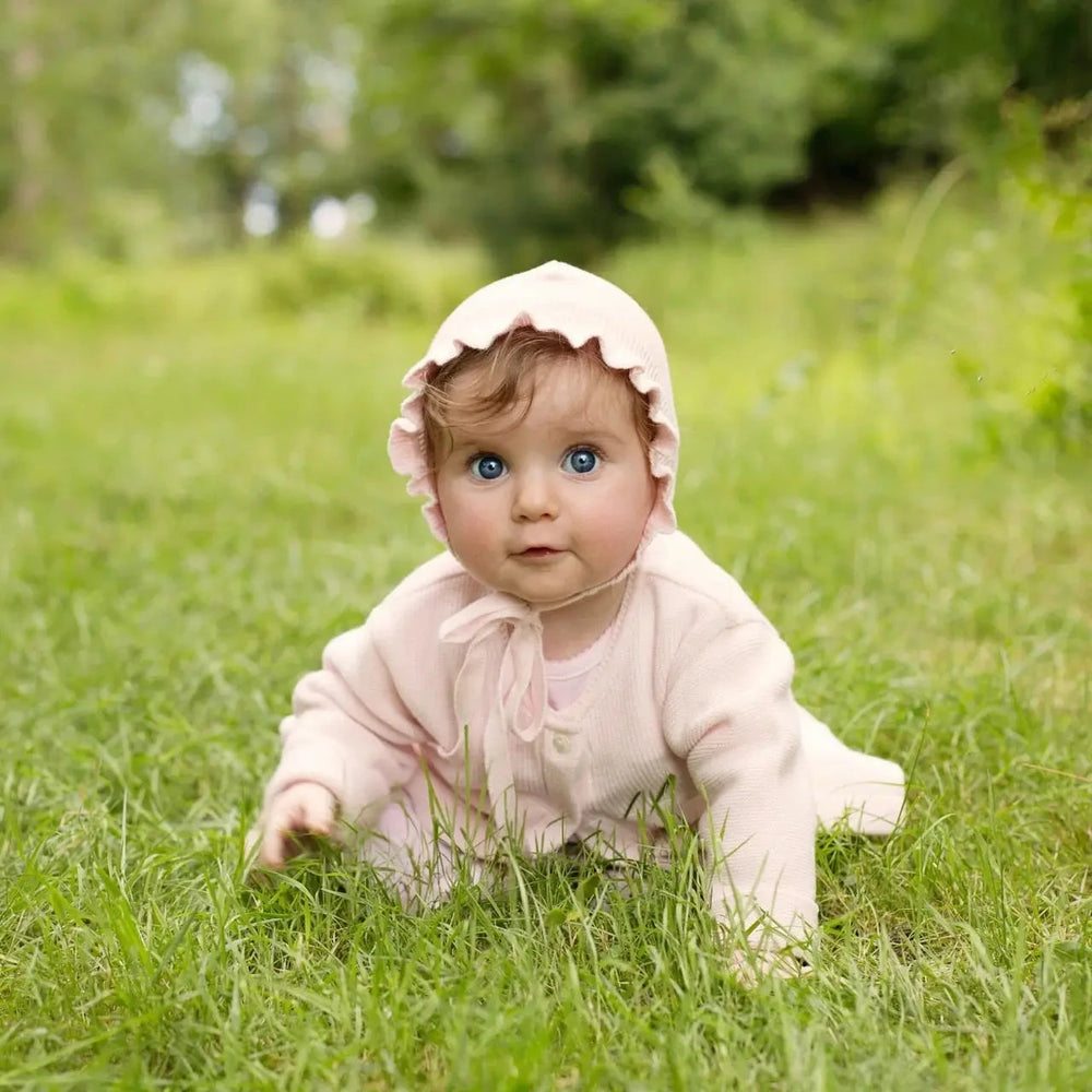 Ruffle Knit Newborn Bonnet - Pink Bonnets Feltman Brothers 