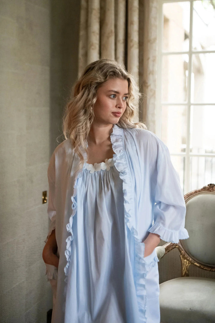 Ruffled Julia Cotton Robe - Light Blue Womens Robes Lenora 