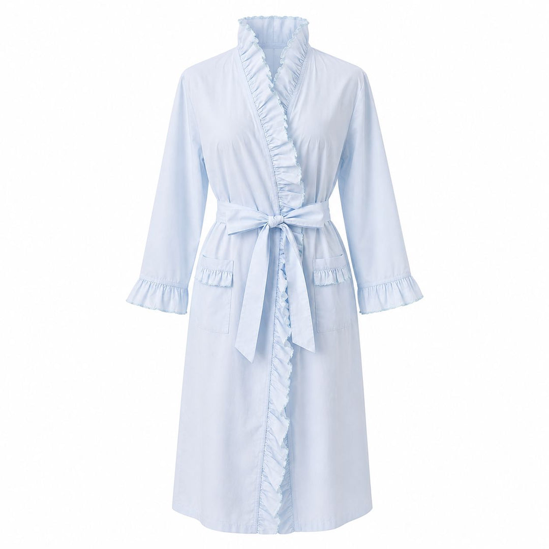 Ruffled Julia Cotton Robe - Light Blue Womens Robes Lenora 