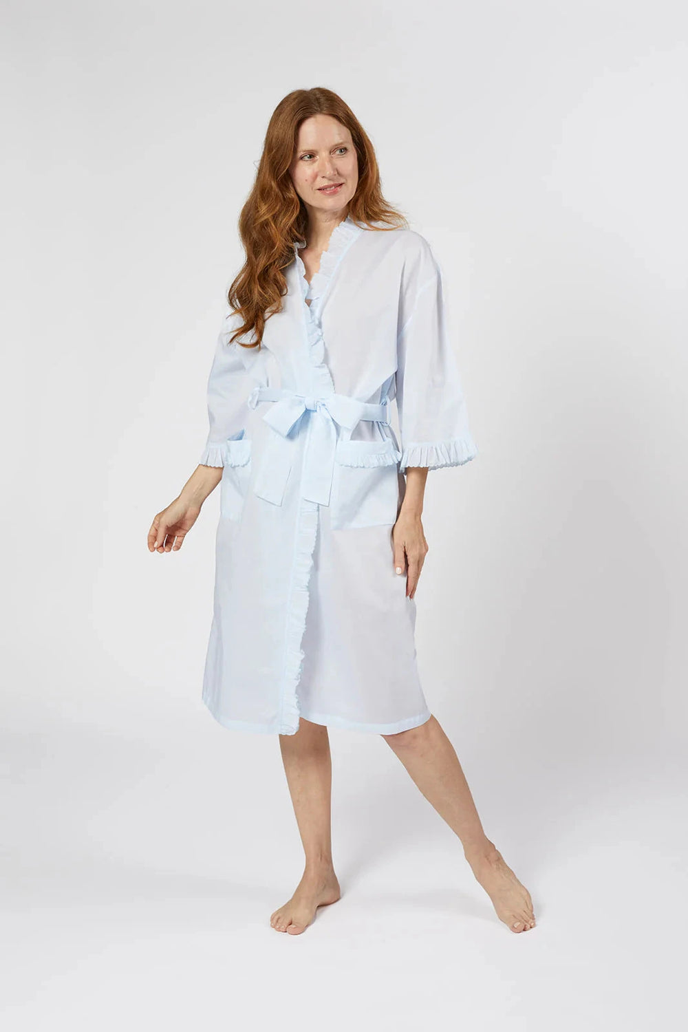 Ruffled Julia Cotton Robe - Light Blue Womens Robes Lenora 