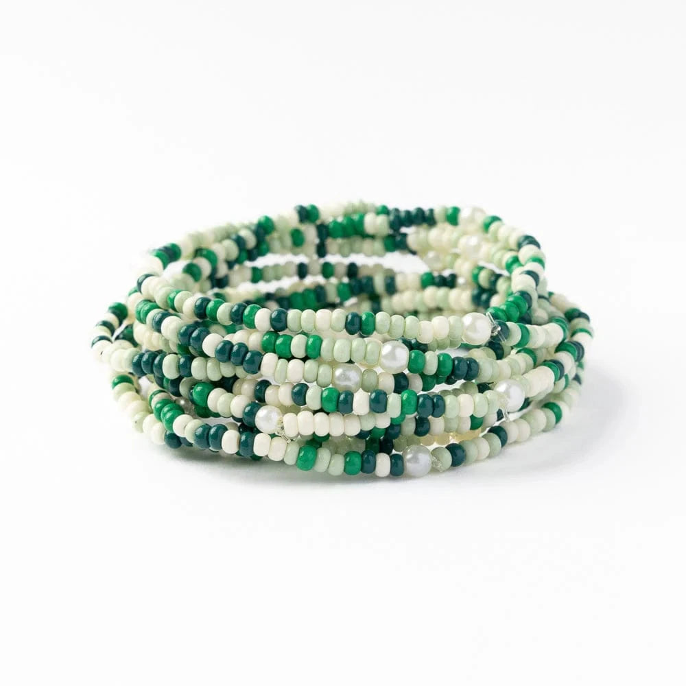 Sage Confetti Beaded 10 Strand Stretch Bracelets - Green Womens Bracelet Ink and Alloy 