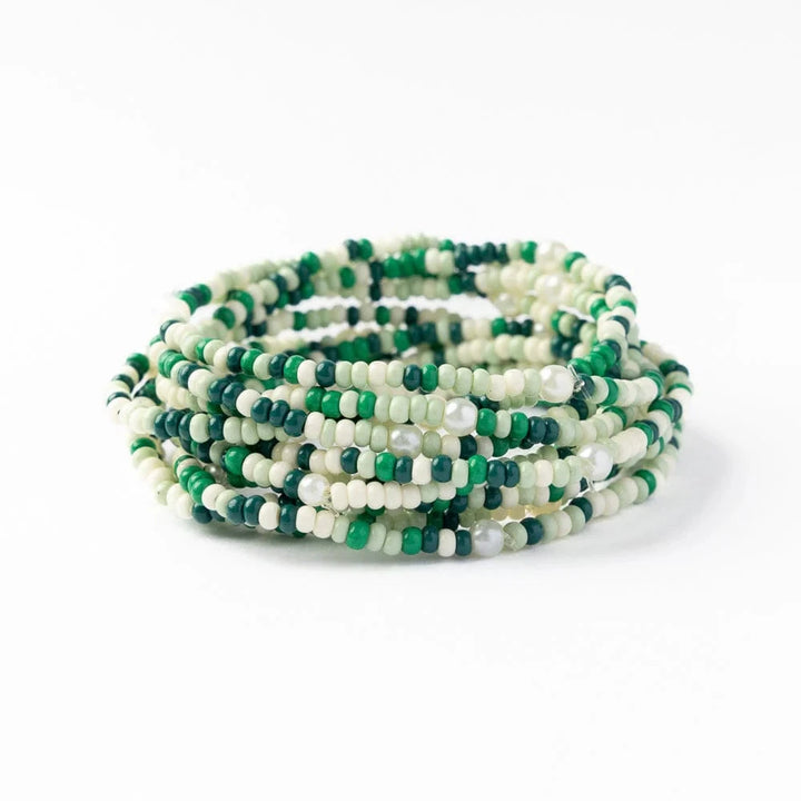 Sage Confetti Beaded 10 Strand Stretch Bracelets - Green Womens Bracelet Ink and Alloy 