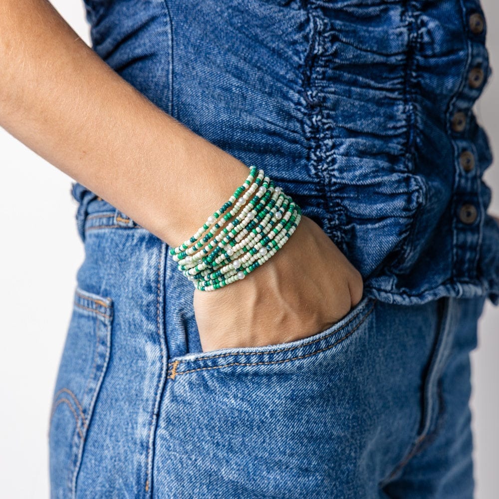 Sage Confetti Beaded 10 Strand Stretch Bracelets - Green Womens Bracelet Ink and Alloy 