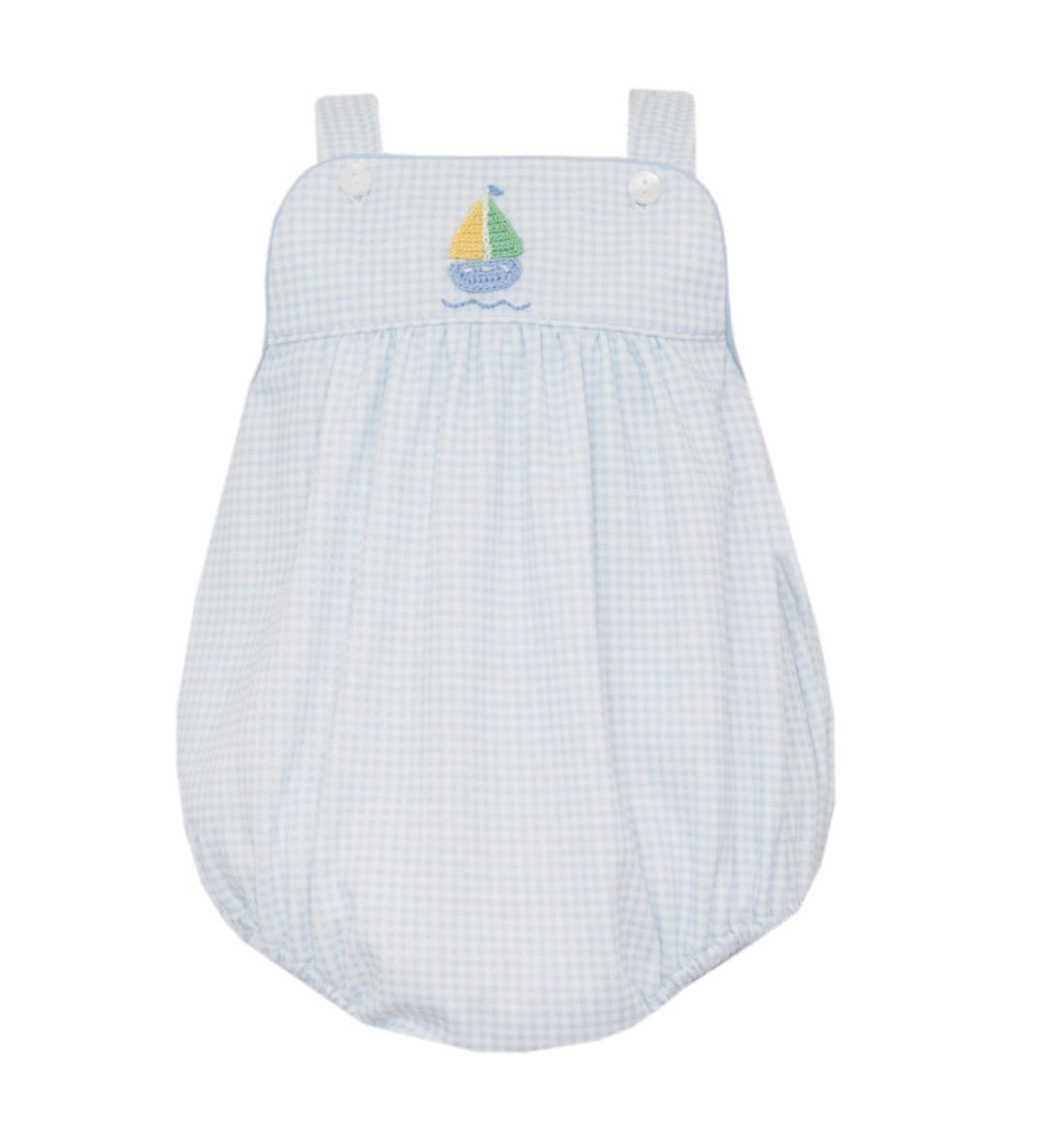 Sailboat Light Blue Knit Gingham Strap Bubble Boy Bubble Petit Bebe 