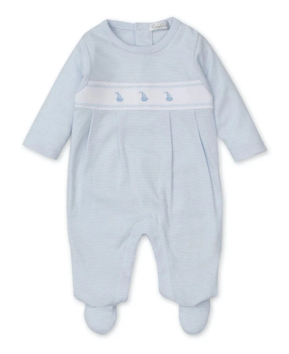 Sailboat Light Blue Stripe Footie Boy Footie Kissy Kissy 