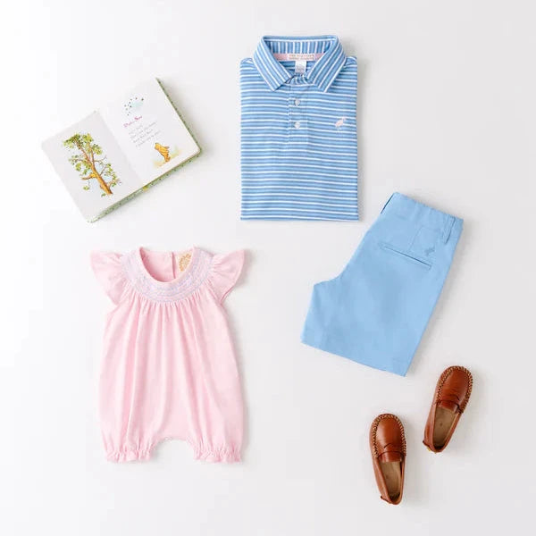 Sandy Smocked Romper - Palm Beach Pink Girl Romper Beaufort Bonnet 