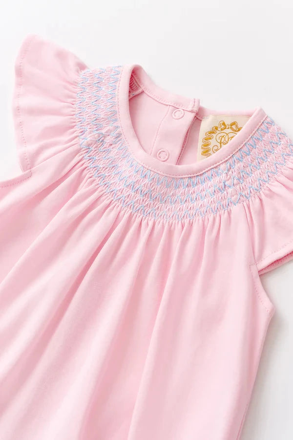 Sandy Smocked Romper - Palm Beach Pink Girl Romper Beaufort Bonnet 