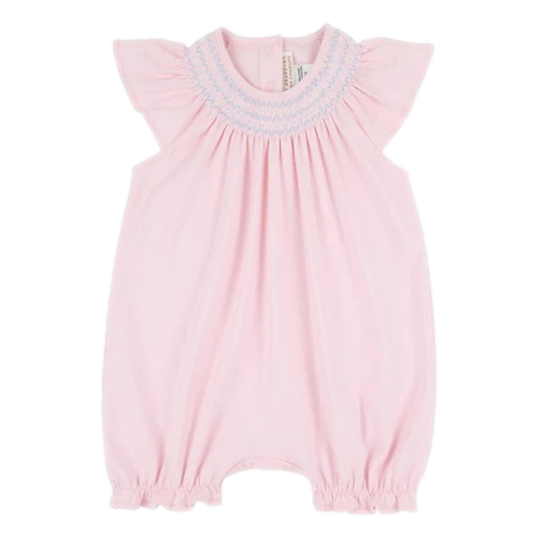 Sandy Smocked Romper - Palm Beach Pink Girl Romper Beaufort Bonnet 