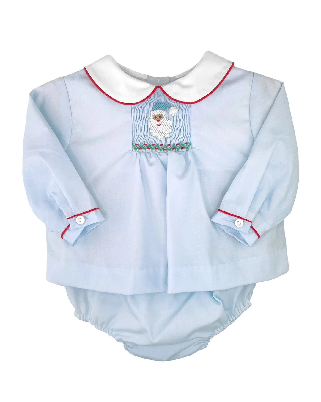Santa Face Smocked Diaper Set - Blue Boy Diaper Set Petit Ami 
