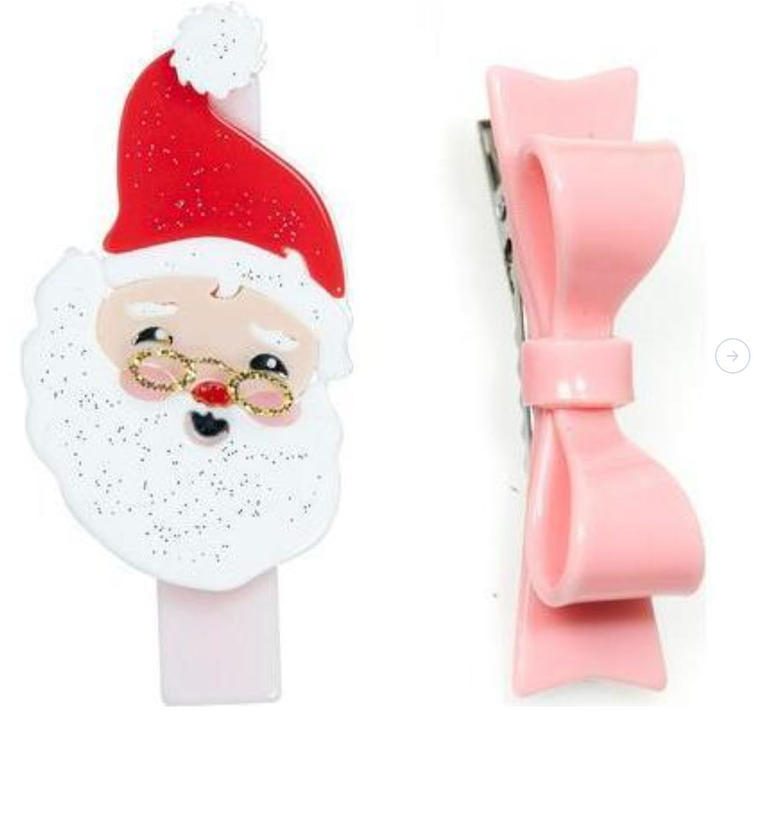 Santa Pink Bow Hair Clips Girl Hair Accessory Lilies and Roses 