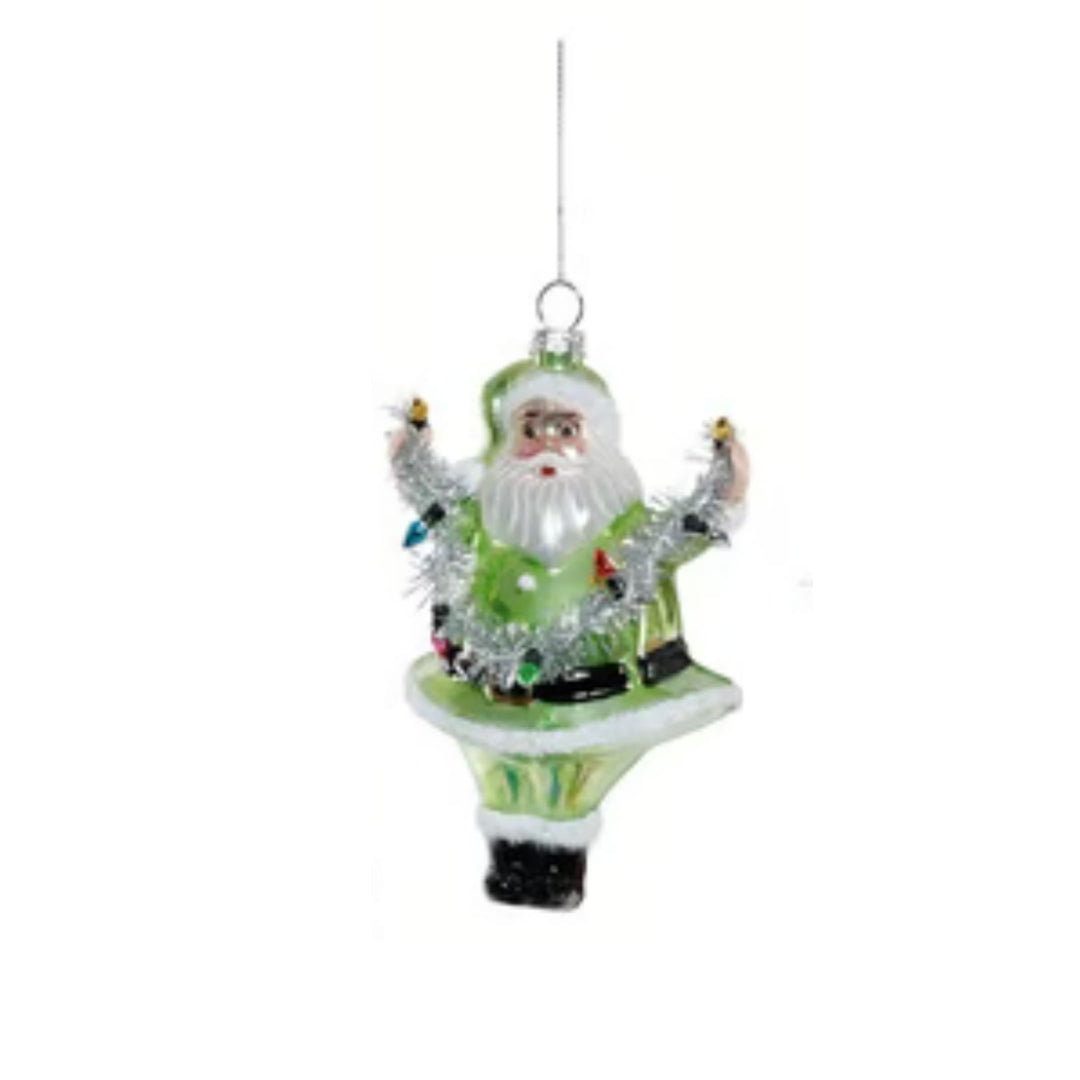 Santa with Lights Glass Ornaments Ornament Zodax Green 