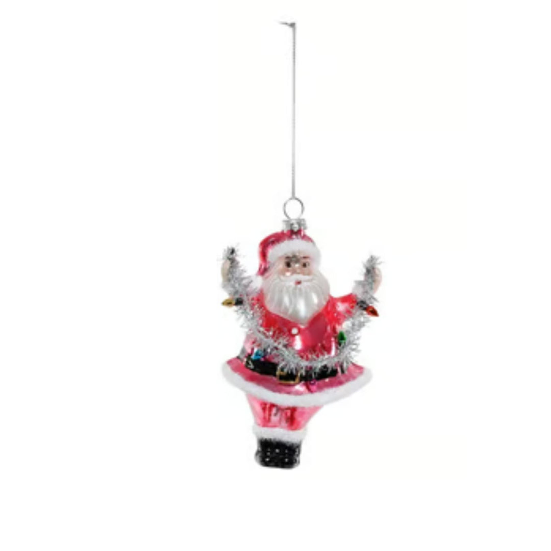 Santa with Lights Glass Ornaments Ornament Zodax Pink 