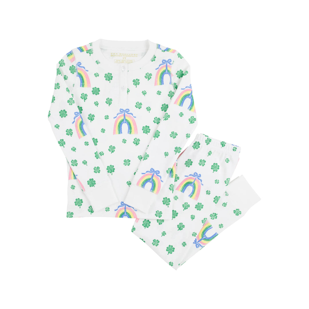 Sara Jane's Sweet Dream Set - Crescent Clover & Rainbows Girl Pajamas Beaufort Bonnet 
