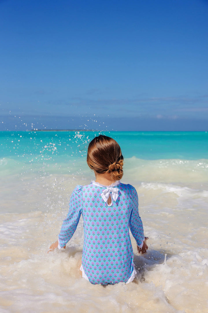 Sarasota Surf Suit - Holly Hills Hand Block Girl Bathing Suit Beaufort Bonnet 