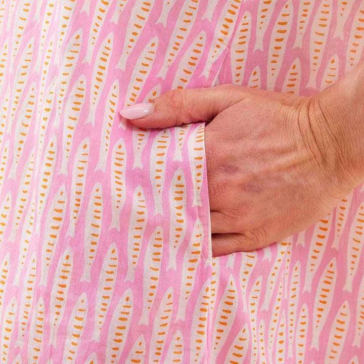 Sardina Pink Button Down Beach Tunic Womens Cover Up Rock Flower Paper 