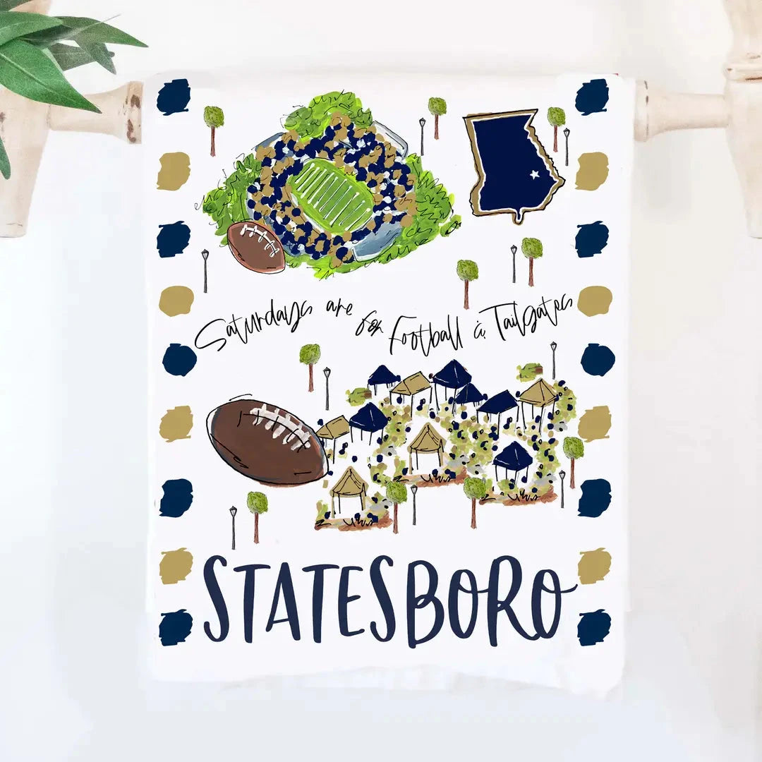 Saturdays in Statesboro Tea Towel Kitchen Towel Happy by Rachel 