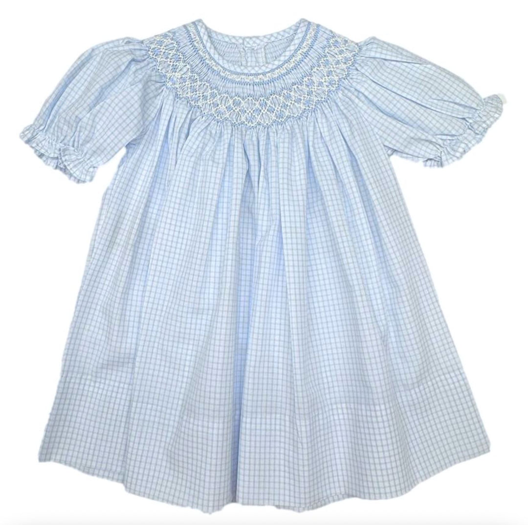 Savannah Geometric Smocked Bishop- Blue Check Girl Dress Remember Nguyen 