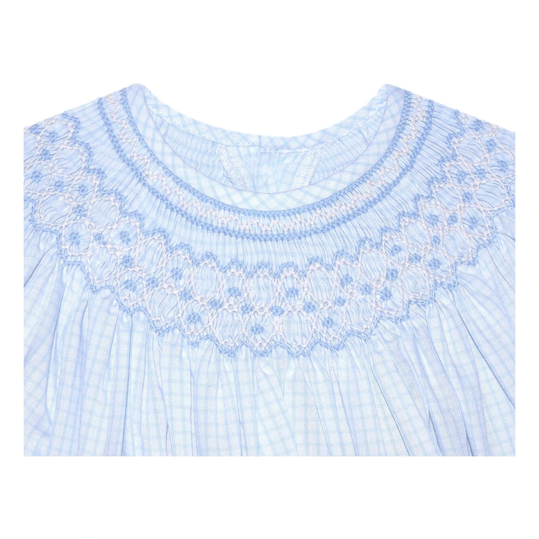 Savannah Geometric Smocked Bishop- Blue Check Girl Dress Remember Nguyen 