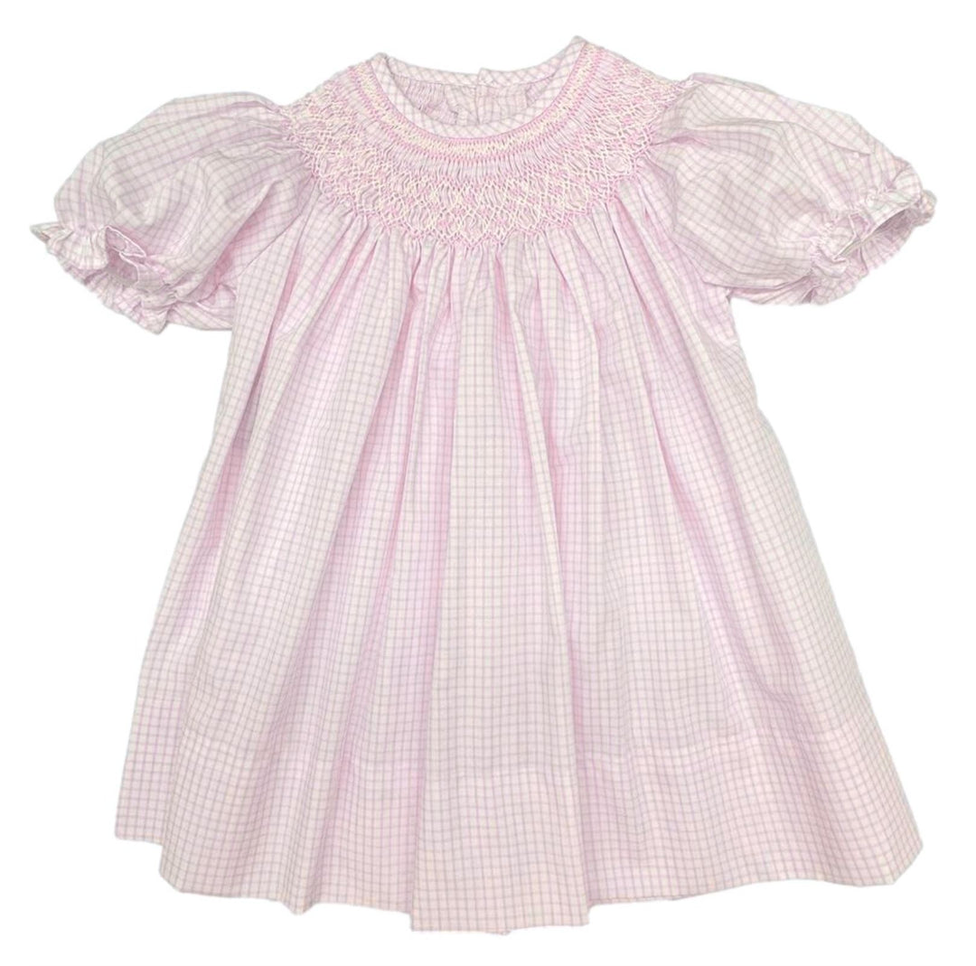 Savannah Geometric Smocked Bishop- Pink Check Girl Dress Remember Nguyen 