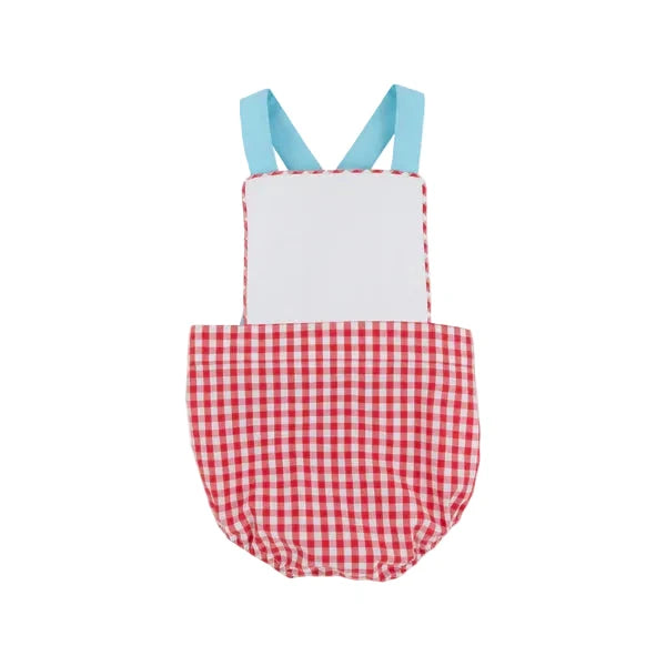 Sayre Sunsuit - Richmond Red Gingham/Belhaven Blue Boy Bubble Beaufort Bonnet 