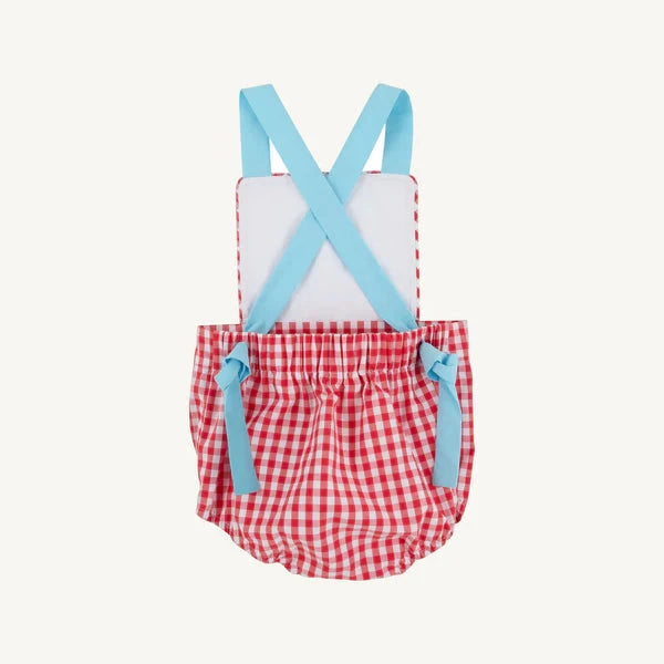 Sayre Sunsuit - Richmond Red Gingham/Belhaven Blue Boy Bubble Beaufort Bonnet 