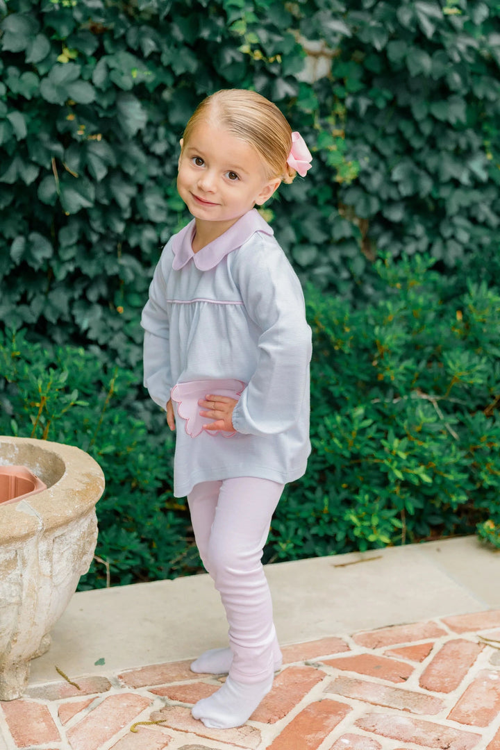 Scallop Pocket Tunic Set - Light Blue Stripe Girl Set Proper Peony 