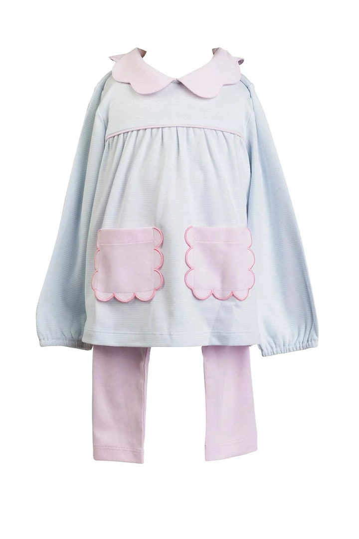 Scallop Pocket Tunic Set - Light Blue Stripe Girl Set Proper Peony 