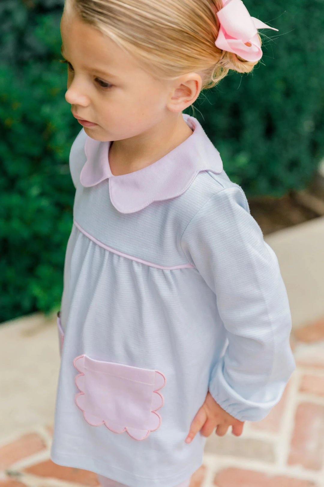 Scallop Pocket Tunic Set - Light Blue Stripe Girl Set Proper Peony 