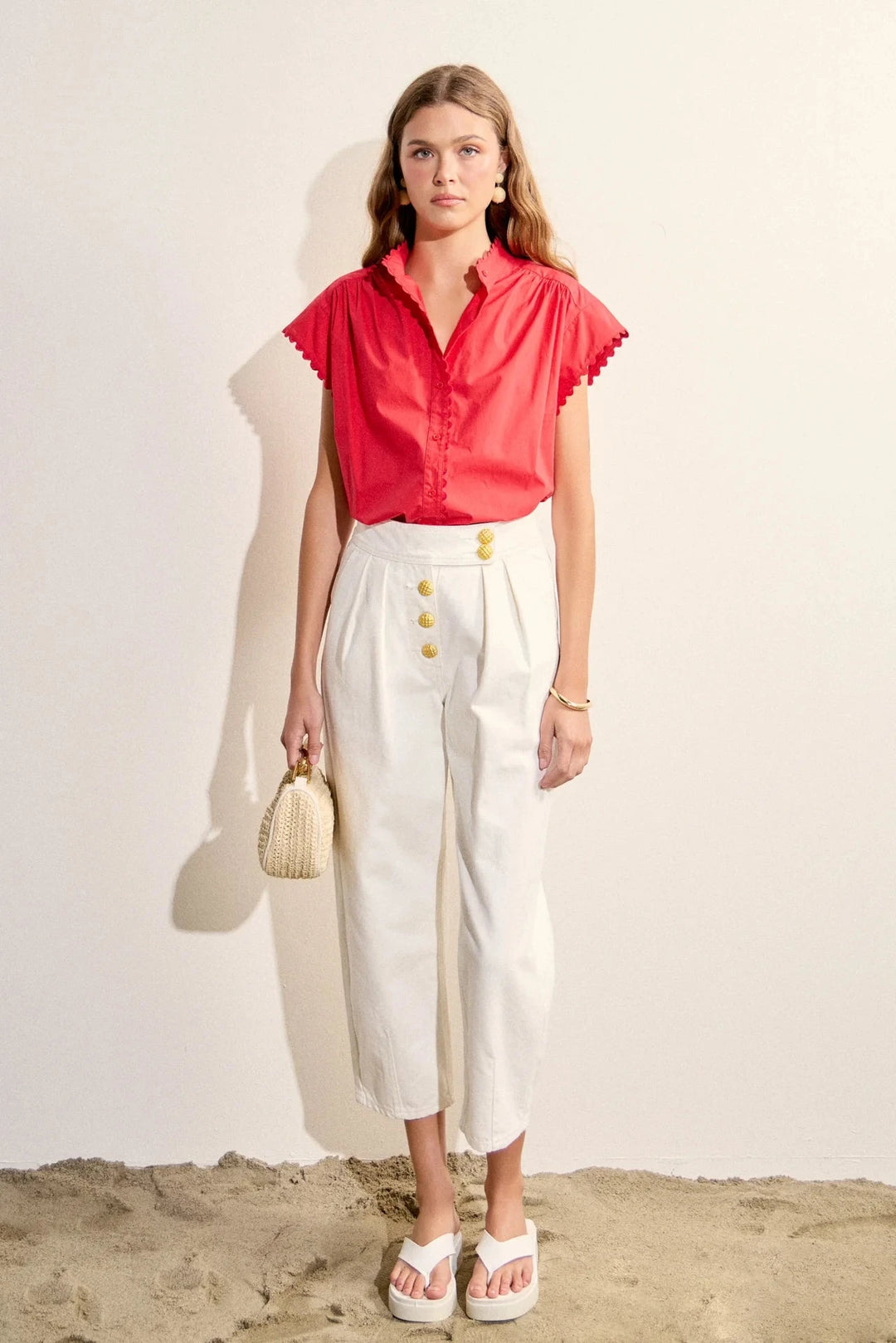 Scallop Trim Ric Rac Short Sleeve Shirt Womens Shirt English Factory 