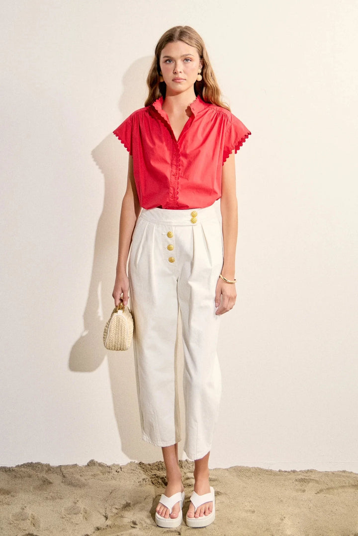 Scallop Trim Ric Rac Short Sleeve Shirt Womens Shirt English Factory 