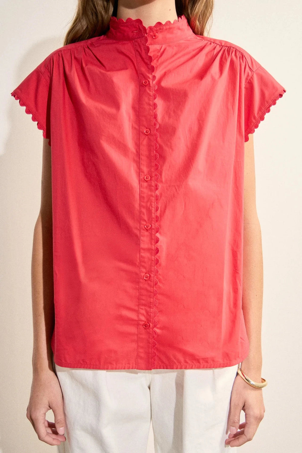 Scallop Trim Ric Rac Short Sleeve Shirt Womens Shirt English Factory 