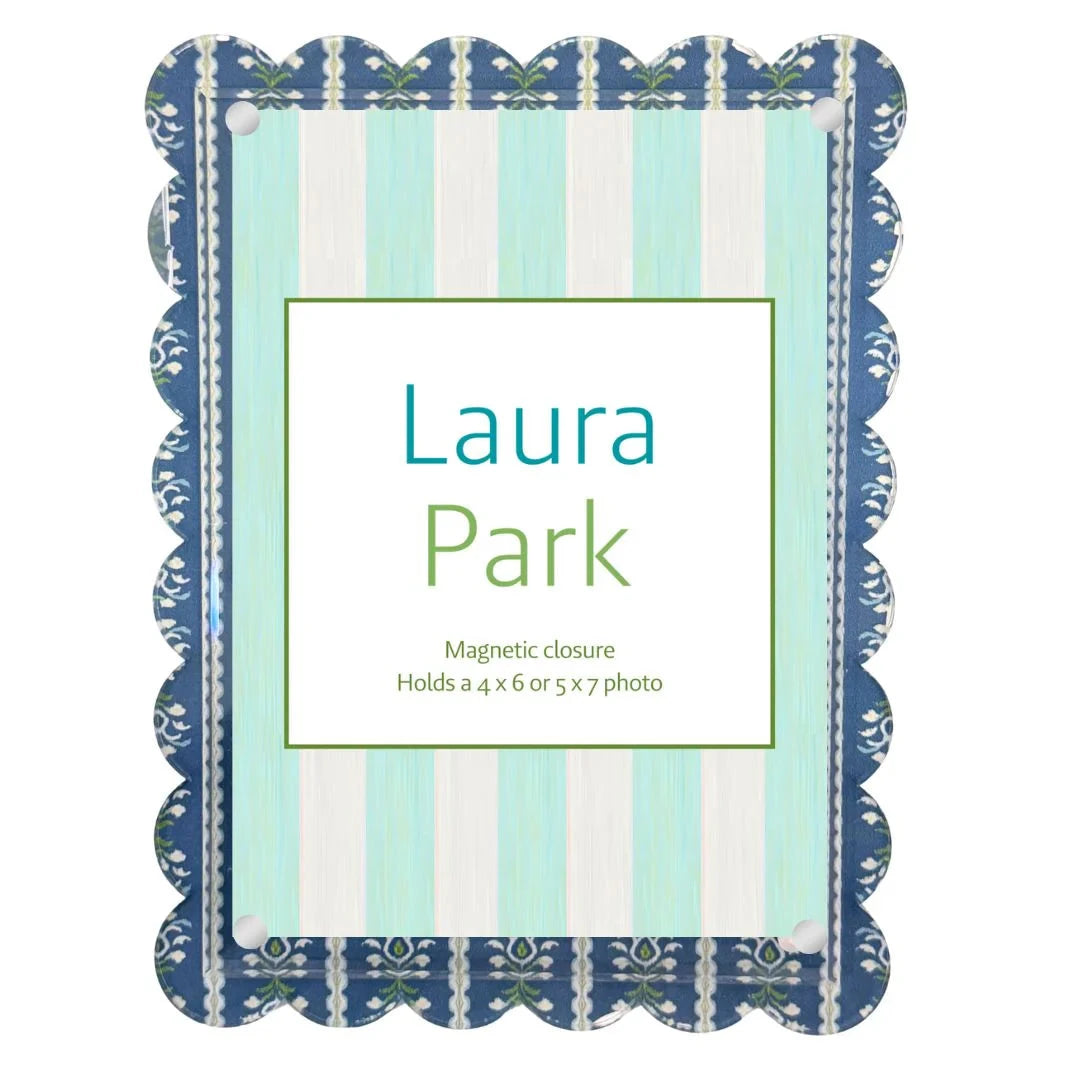 Scalloped Acrylic Picture Frame - Rosemary Stripe Indigo Picture Frames Laura Park Design 