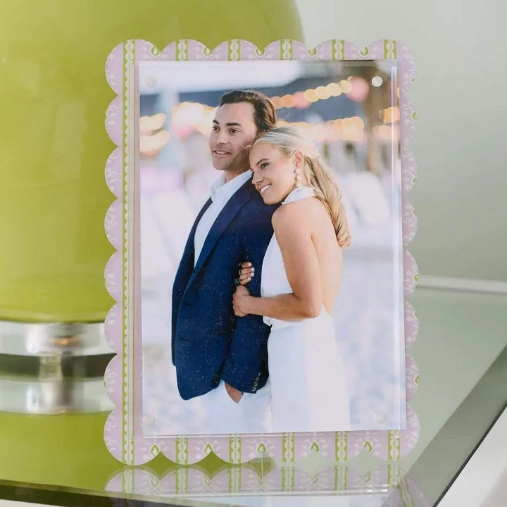 Scalloped Acrylic Picture Frame - Rosemary Stripe Pink Picture Frames Laura Park Design 