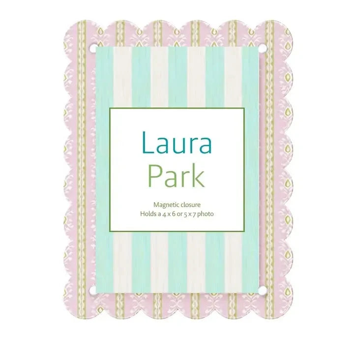 Scalloped Acrylic Picture Frame - Rosemary Stripe Pink Picture Frames Laura Park Design 