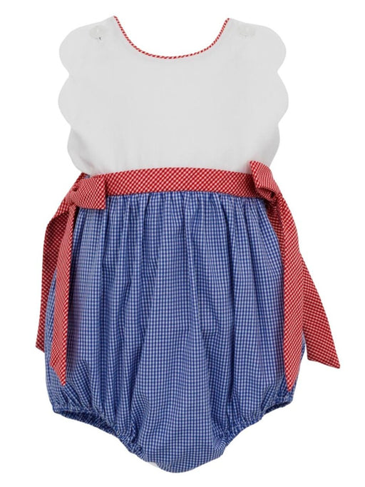 Scalloped Bubble - Blue Gingham and Red Bows Girl Bubble Petit Bebe 