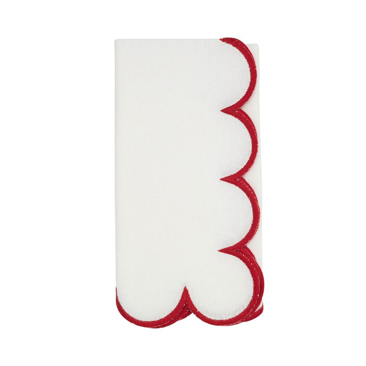 Scalloped Dinner Napkins Dinner Napkins Saro White with Red 