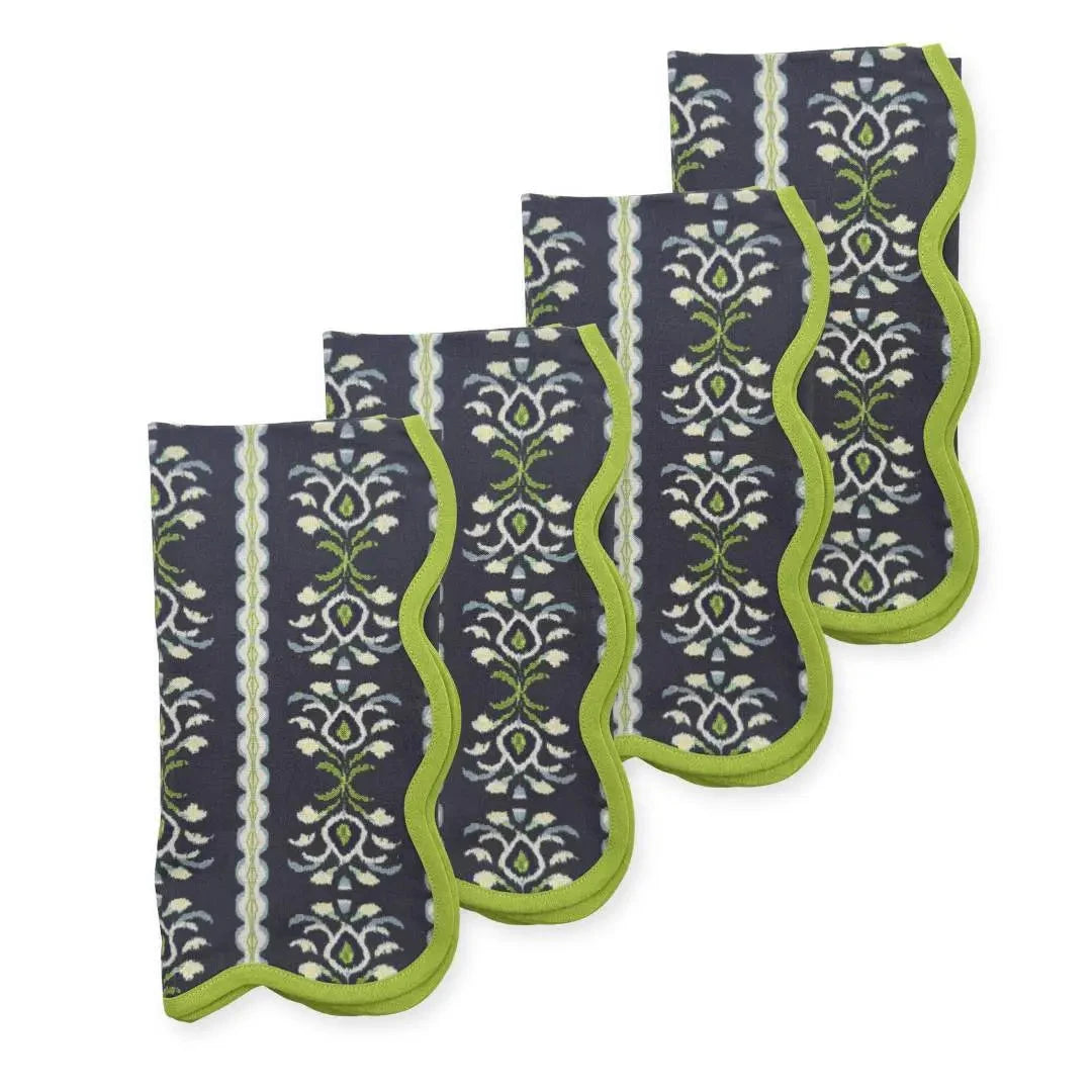 Scalloped Dinner Napkins - Set of 4 - Rosemary Stripe Indigo Dinner Napkins Laura Park Design 