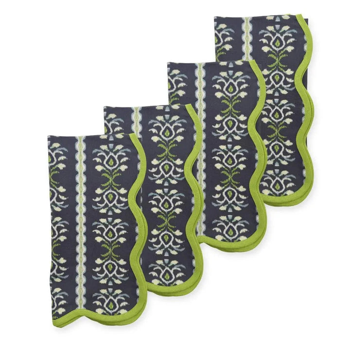 Scalloped Dinner Napkins - Set of 4 - Rosemary Stripe Indigo Dinner Napkins Laura Park Design 