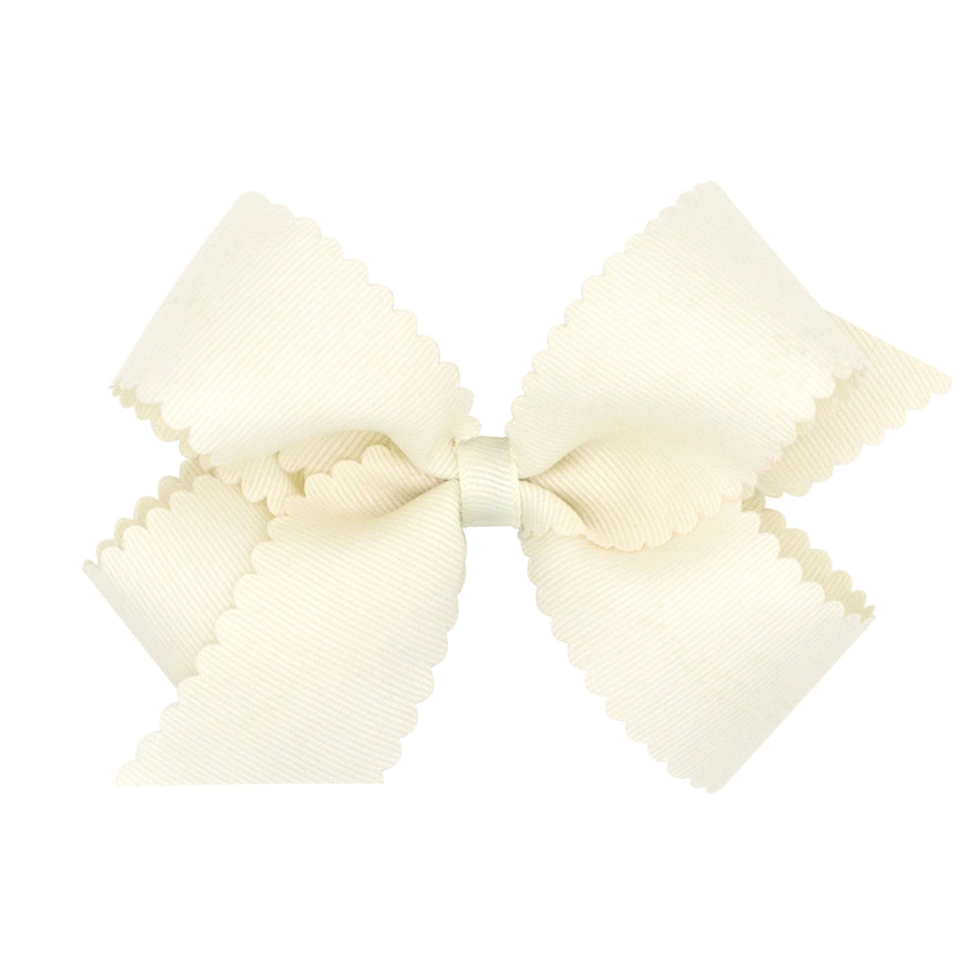 Scalloped Hair Bow - Medium Hair Bow WeeOnes Antique White 