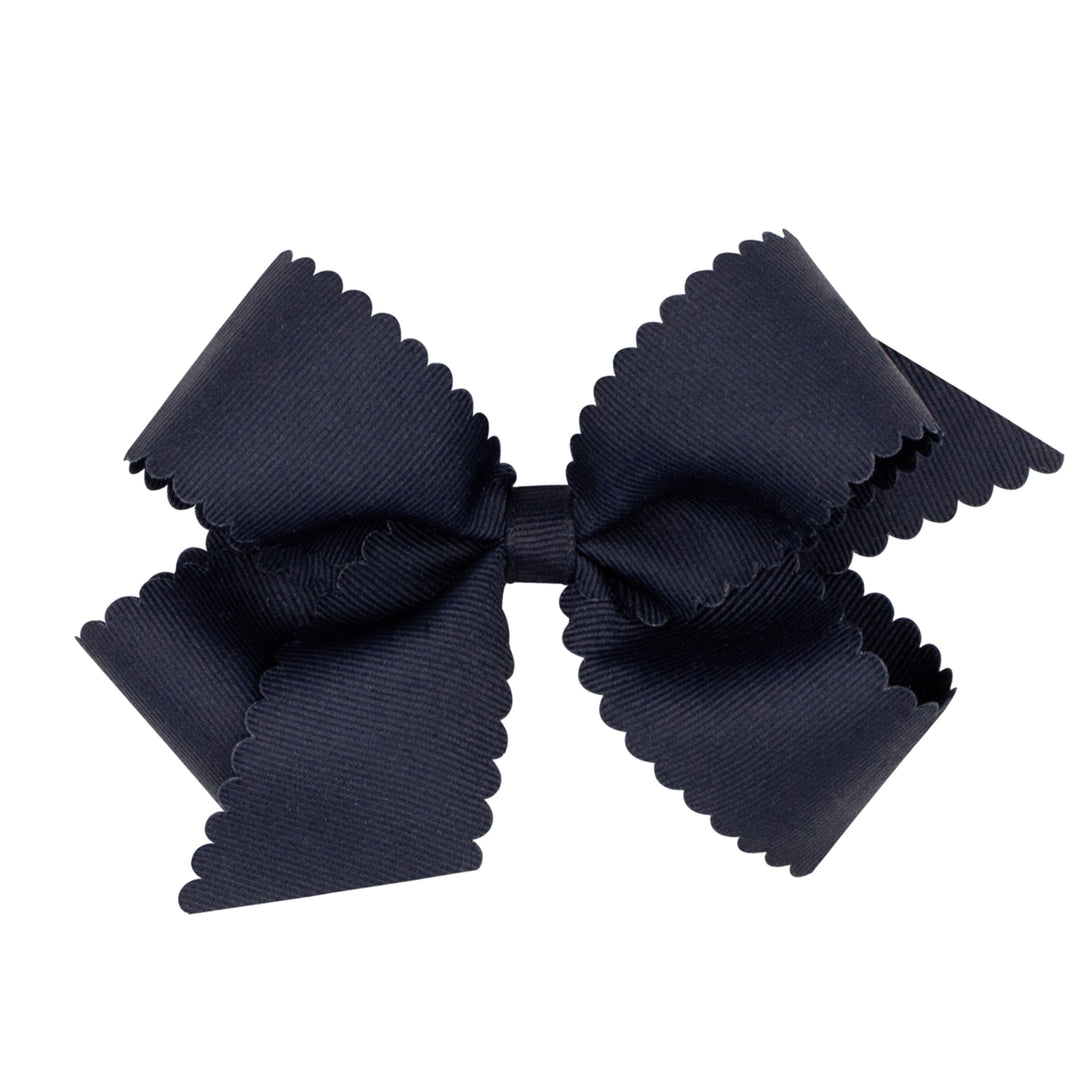 Scalloped Hair Bow - Medium Hair Bow WeeOnes Navy 
