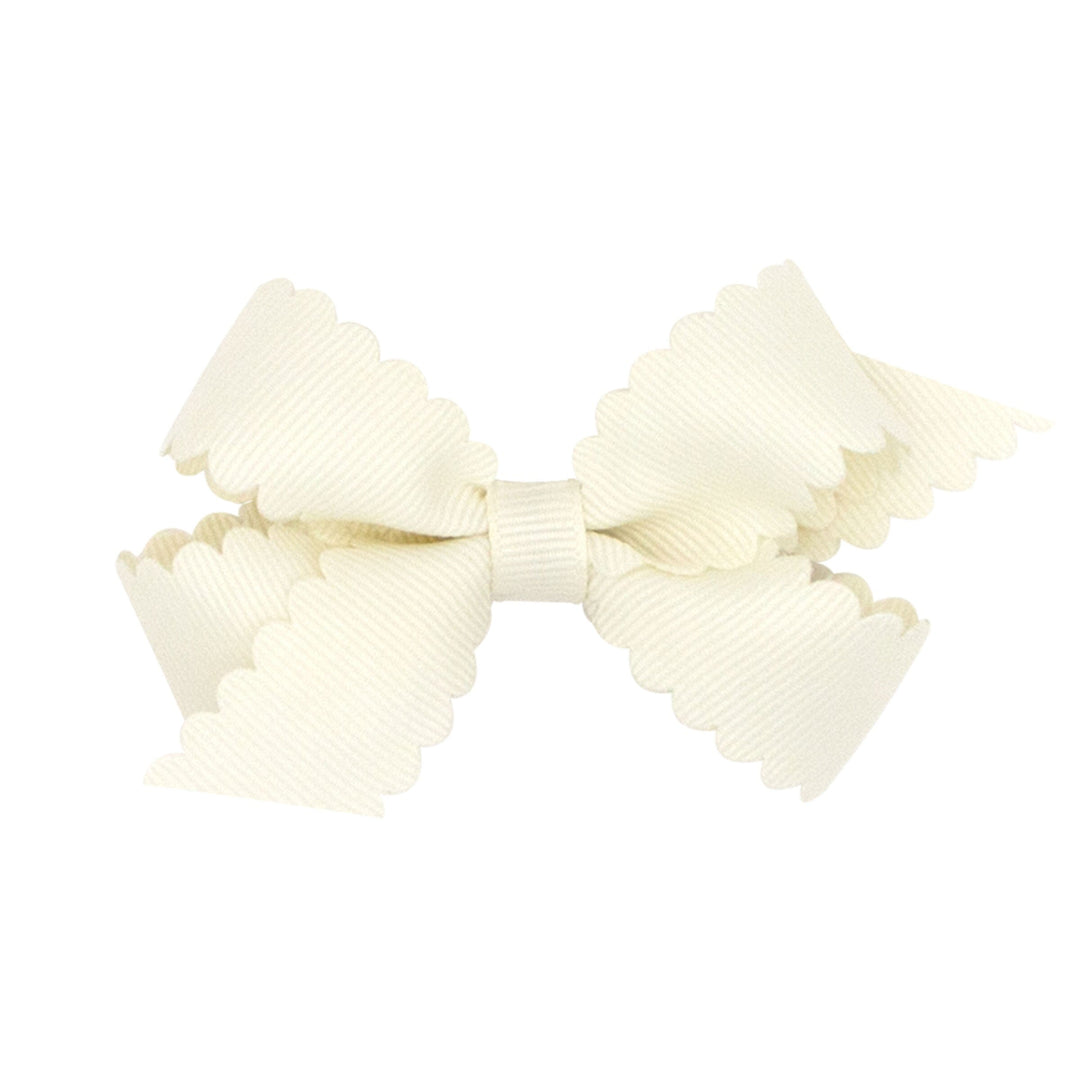 Scalloped Hair Bow - Mini Hair Bow WeeOnes Antique White 