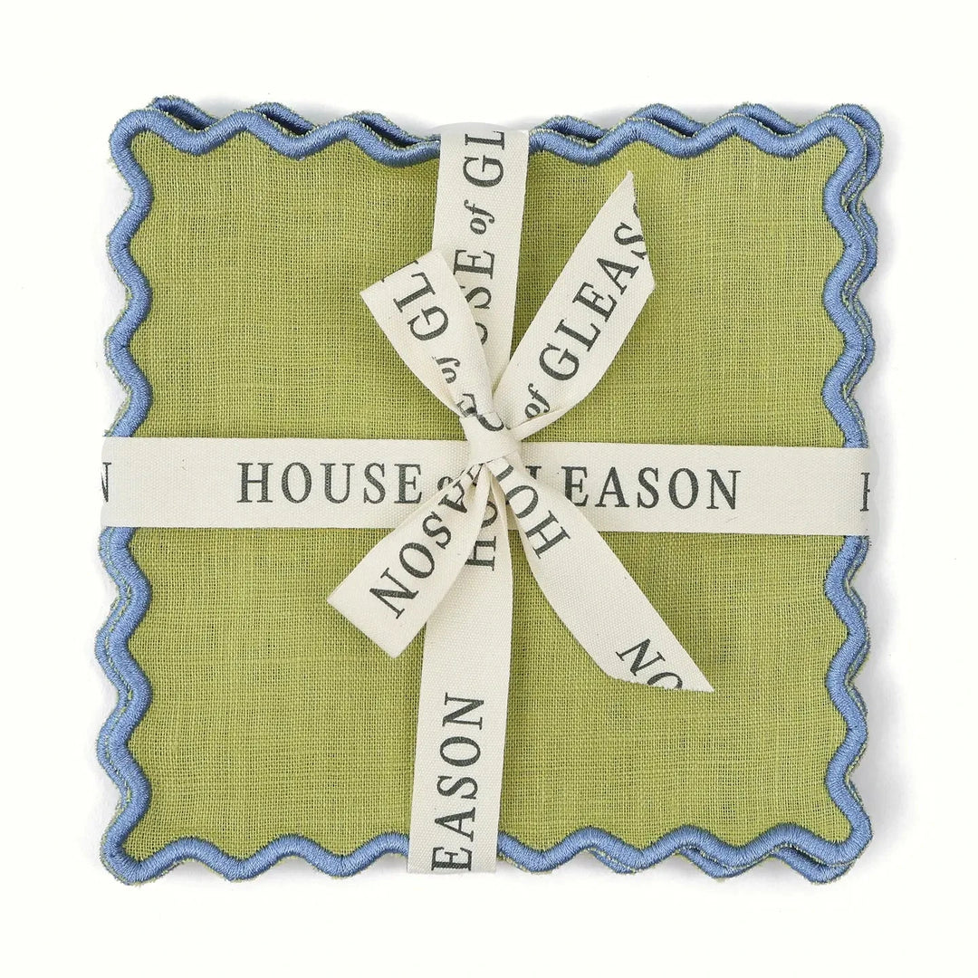 Scalloped Linen Cocktail Napkins - Set of 4 - Limerick Cocktail Napkins House of Gleason 