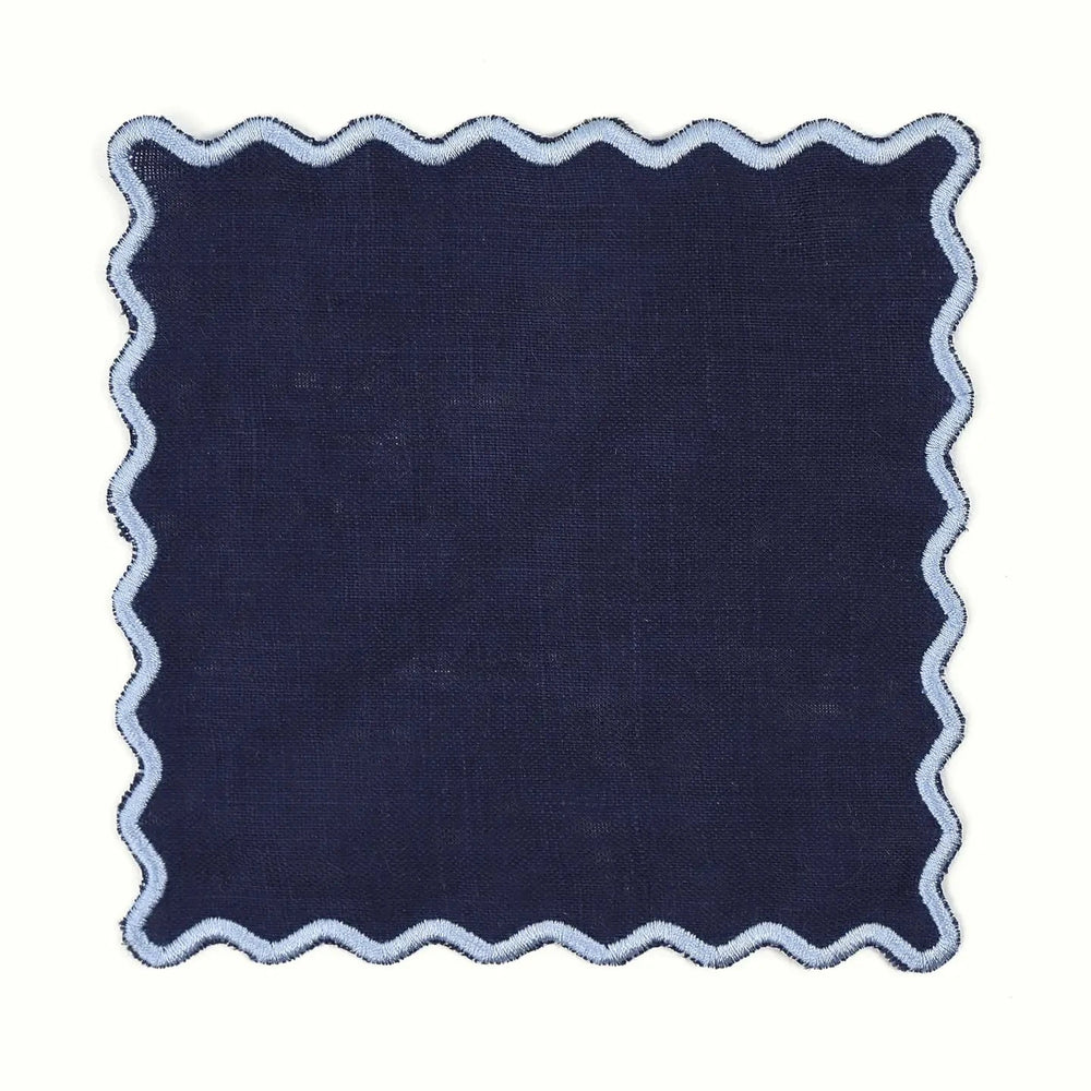 Scalloped Linen Cocktail Napkins - Set of 4 - Navy Cocktail Napkins House of Gleason 