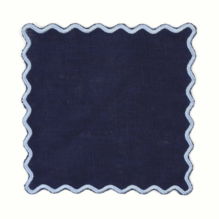 Scalloped Linen Cocktail Napkins - Set of 4 - Navy Cocktail Napkins House of Gleason 
