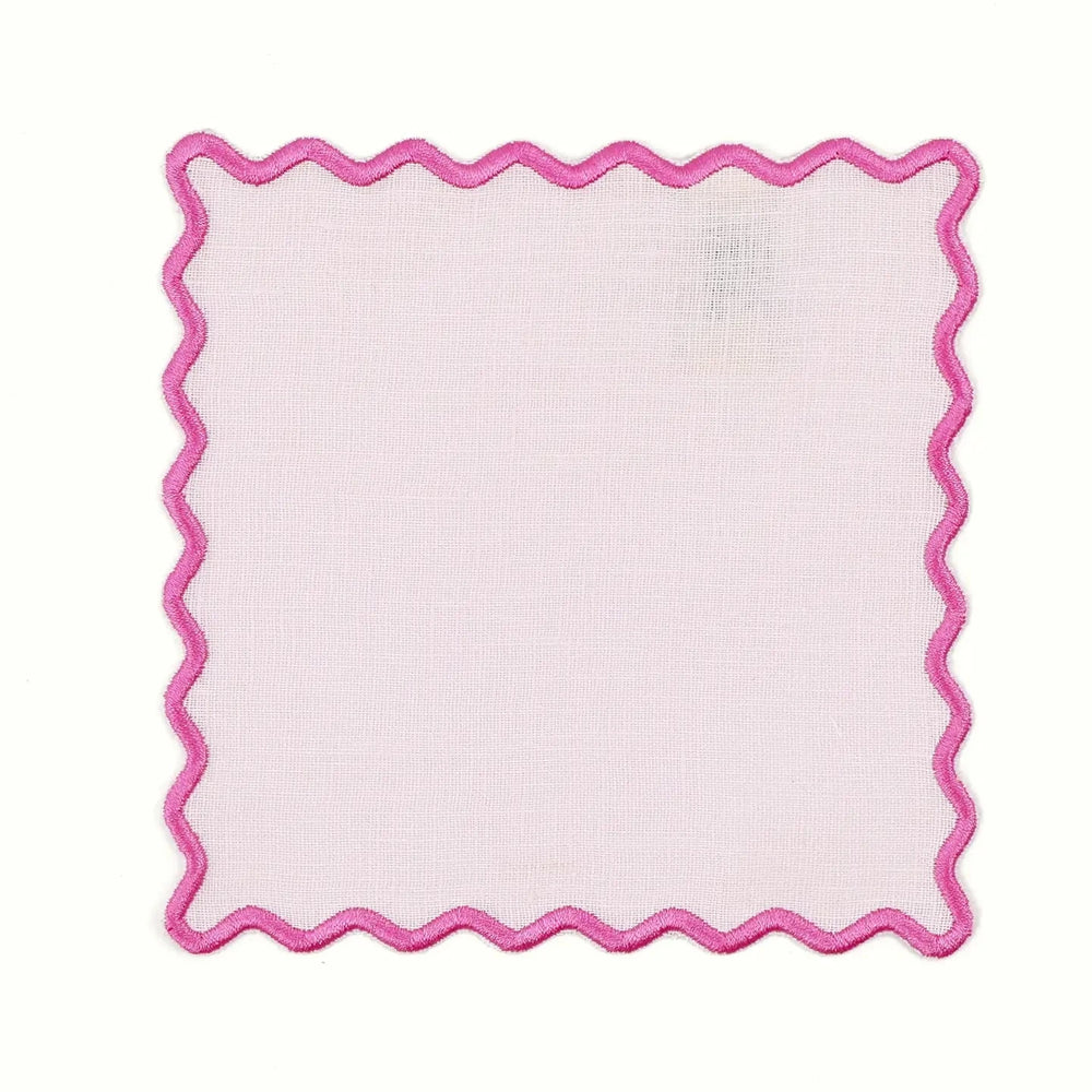 Scalloped Linen Cocktail Napkins - Set of 4 - Pink Cocktail Napkins House of Gleason 