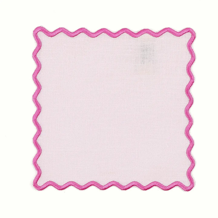 Scalloped Linen Cocktail Napkins - Set of 4 - Pink Cocktail Napkins House of Gleason 